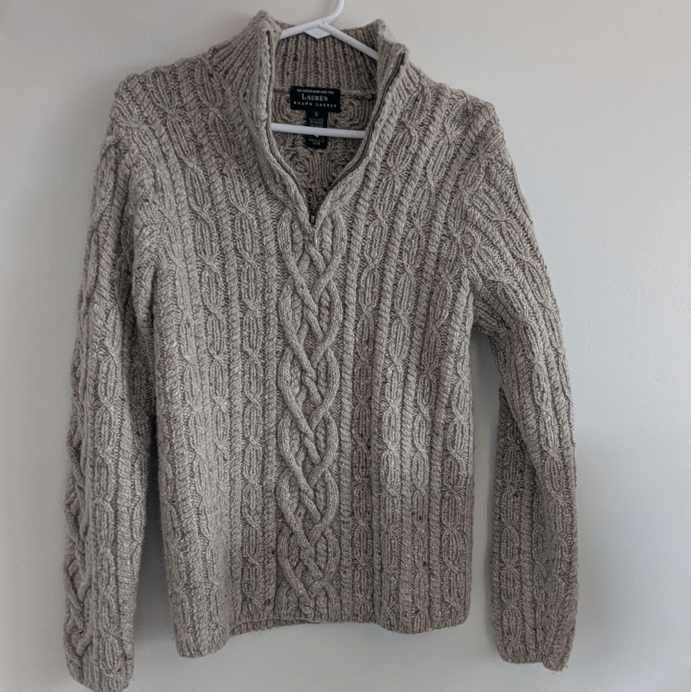 lauren ralph lauren wool hand knit quarter zip sweater